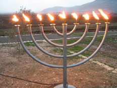 טקס הדלקת נרות בחנוכייה המחוברת לנביעת הגז הטבעי (צילום: יחסי ציבור)