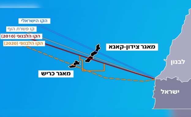 מפת הסכם הגז בין ישראל ללבנון