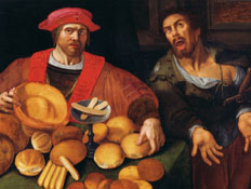 ציור של אנשים עם לחם על השולחן