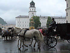 איש רוכב על כרכרה בכיכר בזלצבורג אוסטריה (צילום: סתיו שפיר - לא לשימוש)