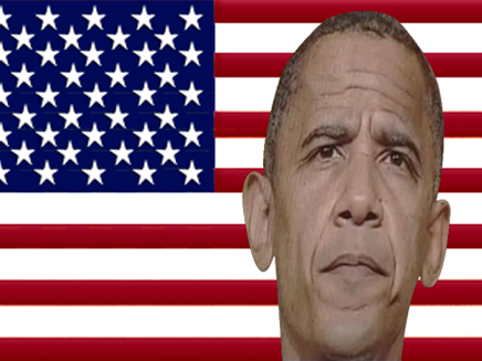 ברק אובמה על רקע דגל ארה"ב (צילום: עדי רם, חדשות)