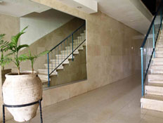 חדר מדרגות - המראה הנקי, עם מראה ועציץ גדול (צילום: עודד קרני)