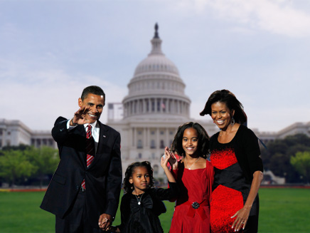 משפחת אובמה על רקע הבית הלבן, אילוסטרציה (צילום: רויטרס)