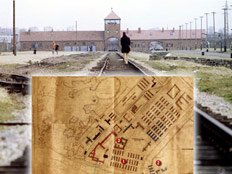 תכניות אושוויץ על רקע המחנה היום  (צילום: אתר הגרמני bild.de ורויטרס)