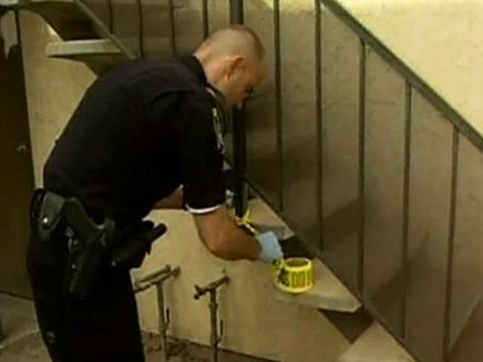 שוטר בודק זירת רצח, ארכיון (צילום: RTR)