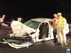 זירת התאונה בכביש 444 (צילום: דוברות עיריית אלעד)