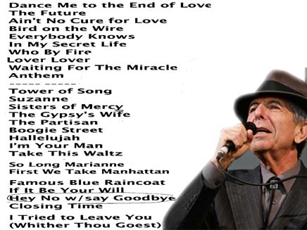 רשימת השירים להופעה של לאונרד כהן (צילום: רויטרס)