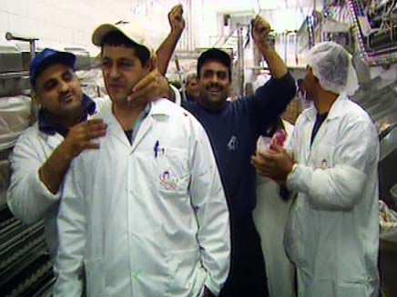 העובדים במפעל עוף העמק (צילום: חדשות 2)