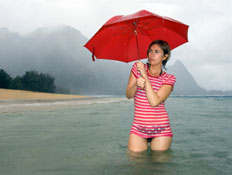 אישה עם מטריה בים - חופשה מבאסת (צילום: Trevor Hunt, Istock)