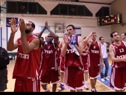 שחקני הפועל ירושלים חוגגים בסיום המשחק (שי לוי) (צילום: מערכת ONE)