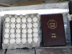 הביצים שנתפסו, לצד ספרי הקודש (צילום: נפתלי דדון)