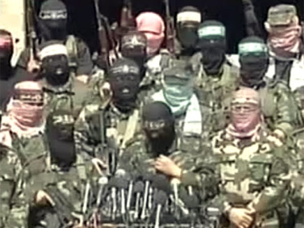 פעילי הטרור, היום במסיבת העיתונאים בעזה (צילום: חדשות 2)