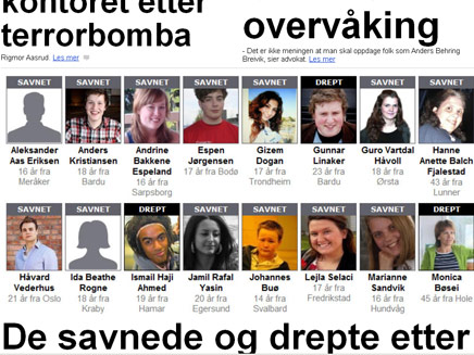 הרוגי המתקפה בנורווגיה (צילום: אתר העיתון "דאגבלאדט")
