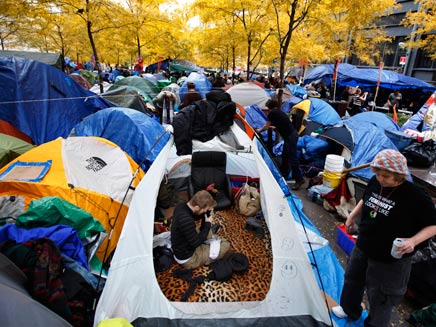 מחאת האוהלים במנהטן, אמש (צילום: רויטרס)