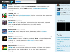 חלק מהציוצים נגד ישראל בטוויטר, היום (צילום: אתר טוויטר)