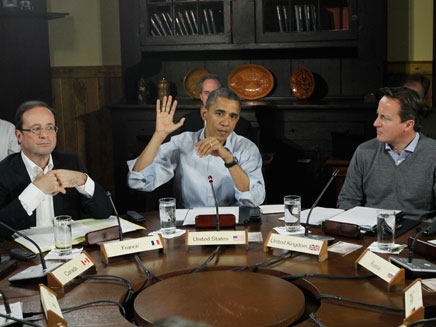 אובמה, קמרון והולנד בפסגת G8 (צילום: חדשות 2)