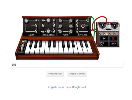 גוגל דודל לכבוד ממציא הסינתיסייזר רוברט מוג (עיצוב: גוגל)
