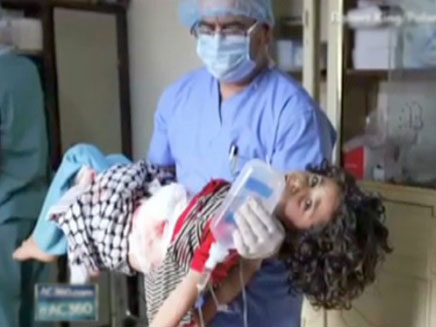 ילדה פצועה בסוריה, סוריה עדיין מתנגדת לפעולה צבאית (צילום: CNN)