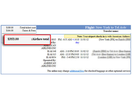 כרטיס הטיסה כפי שנמכר באתר (צילום: חדשות 2)