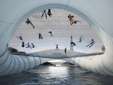 אנשים קופצים על גשר הטרמפולינה בפריז (צילום: designtaxi.com)