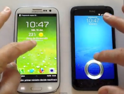HTC One X, סמסונג גלקסי S3 (צילום: יוטיוב )