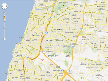 מפה של Google Maps עם רחובות תל אביב