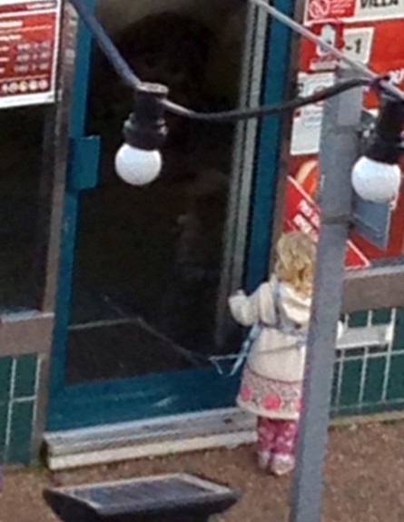 ילדה קשורה מחוץ למועדון הימורים (צילום: צילום מסך daily mail)