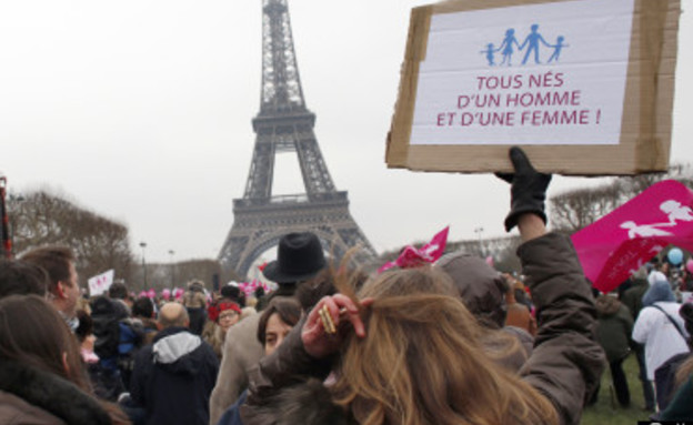 מפגינים בצרפת נגד נישואים גאים (צילום: אימג'בנק / Gettyimages)