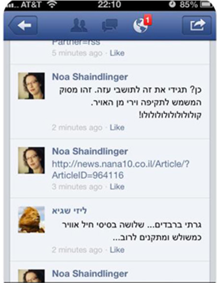 סטטוס הפייסבוק של נועה שינדלינגר (מתוך: רוטר)