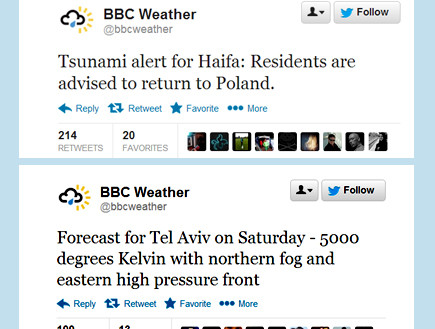 חשבון הטוויטר של ערוץ מזג האוויר של ה-BBC (צילום: טוויטר)