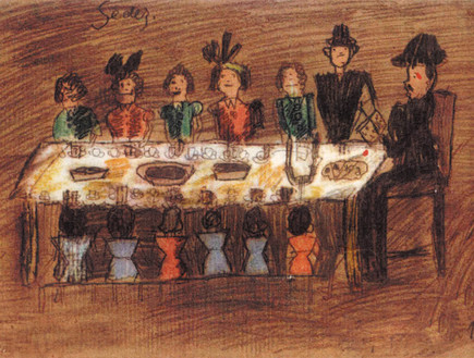 פענוח ציורי ילדים מהשואה - ארוחת שישי (צילום: באדיבות בית טרזין)