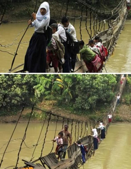 מסכנים חיים: גשר חבלים באינדונזיה