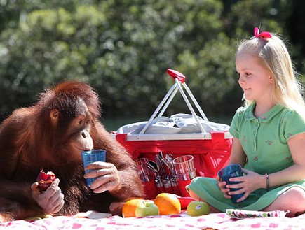 חברות אמיצה בין ילדה בת 6 וקוף