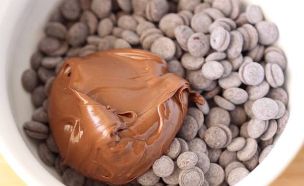 טארט מוס שוקולד ונוטלה - מטבעות שוקולד ונוטלה (צילום: חן שוקרון, mako אוכל)