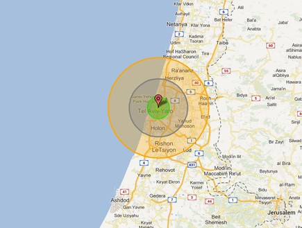 מפת הגרעין (צילום: NukeMap & GoogleMaps)