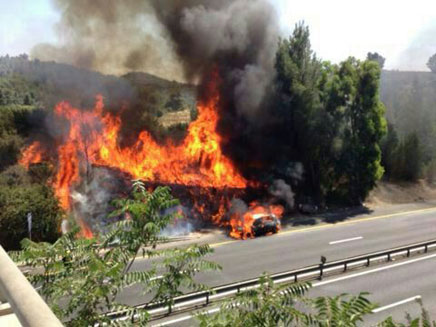 השריפה בכביש 1 (צילום: אסף אברס)