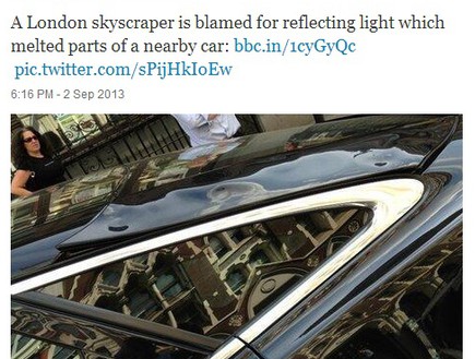 גורד שחקים, מכונית נמסה צילום מסך מטוויטר (צילום: צילום מסך מטוויטר)