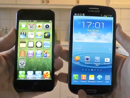 גלקסי S3 (מימין), אייפון 5 (צילום: יוטיוב )
