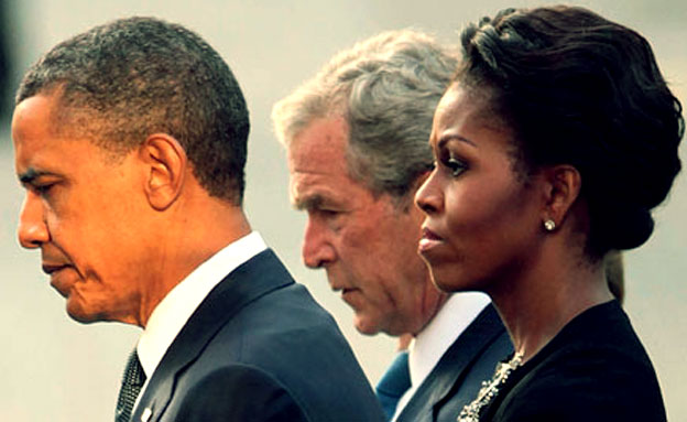 אובמה ובוש בטקס הזיכרון במלאת עשור לפיגו (צילום: רויטרס, AP)