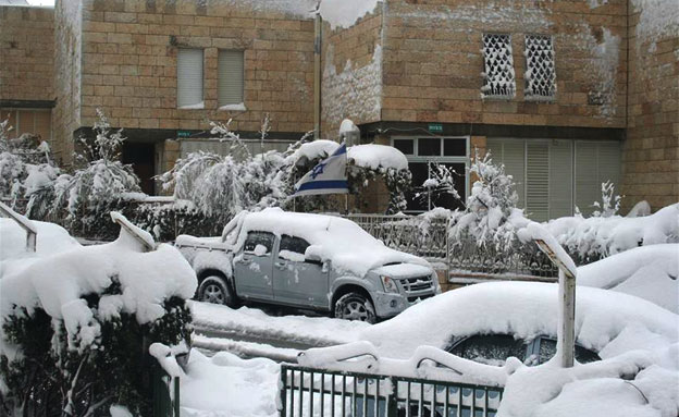 השלג הכבד כיסה את המכוניות (צילום: חגי ונגוש)