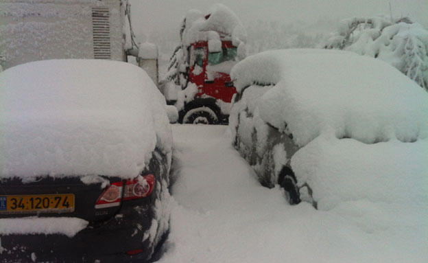 רכבים בשלג (צילום: חדשות 2)