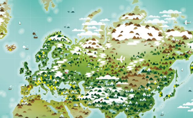מפות מאוירות, מפת סקי - איור למונוקל (צילום: האיורים באדיבות KHUAN+KTRON)