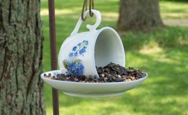 כוסות תה, צלחת אוכל לציפורים, Via protractedgarden (צילום: Via protractedgarden.com)