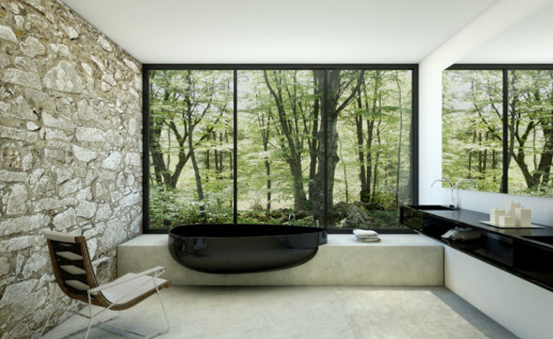 3-אמבטיות עם נוף, עיצוב_בסגנון_מחוספס_בהשראת_הטבע. (צילום: www.danelonmeron.com)