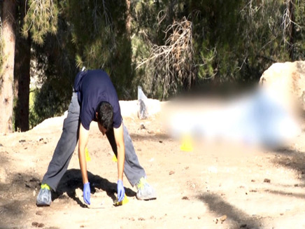 זירת מציאת הגופה, ביער ירושלים (צילום: חטיבת דובר המשטרה)