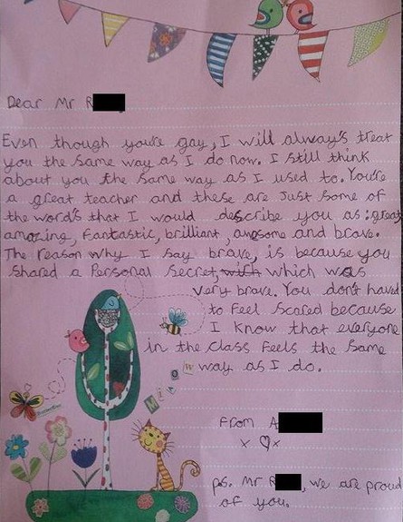 מכתב של תלמידה למורה הגאה שלה