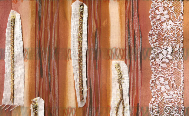 תמר ברניצקי, צעיפים בשילוב הדפס וענפים בעבודת יד,  (צילום: רועי מזרחי)