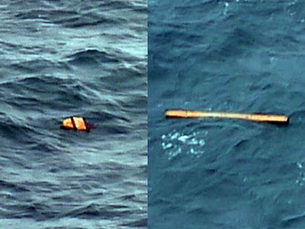 חלקים מהמטוס שצפו על פני המים, בשבוע שעב (צילום: sky news, cnn)