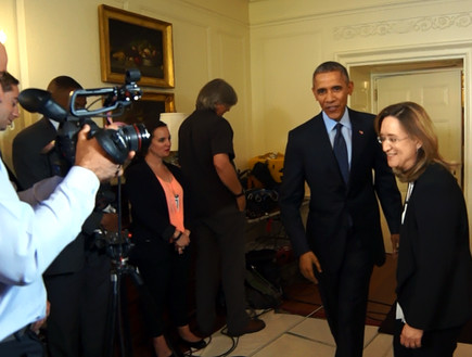 אילנה דיין במפגש עם ברק אובמה (צילום: גלעד טוקטלי)