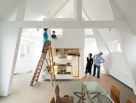 בית באמסטרדם, חלל המשמש כחדר משחקים שאליו ניתן לטפס באמצעות סולם (צילום: Takumi Ota Photography)